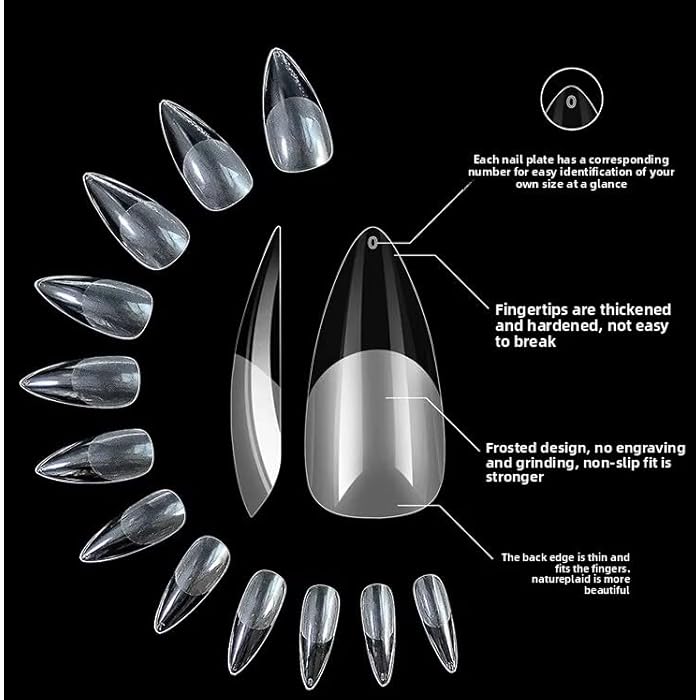 Clear Half Frosted Nails Tip 240PCS Acrylic Fake Nails Full Cover Artificial Nail Tips 12 Sizes Medium Length For Nail Salons and DIY Nail Salon, 10 Sizes -N10 (clear color) - Image 5